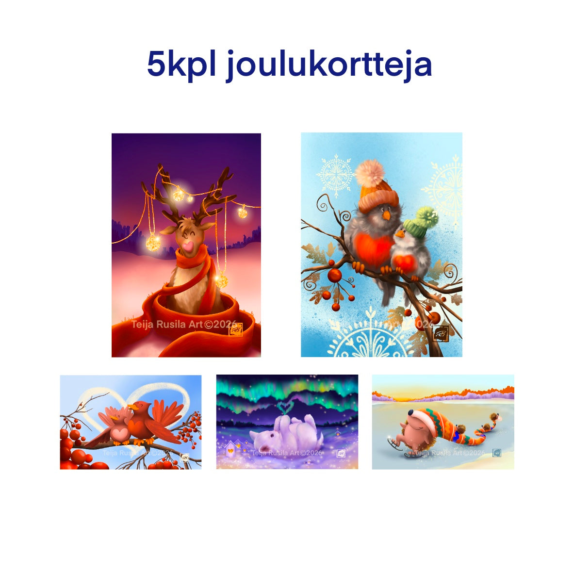 5 kpl joulukortteja