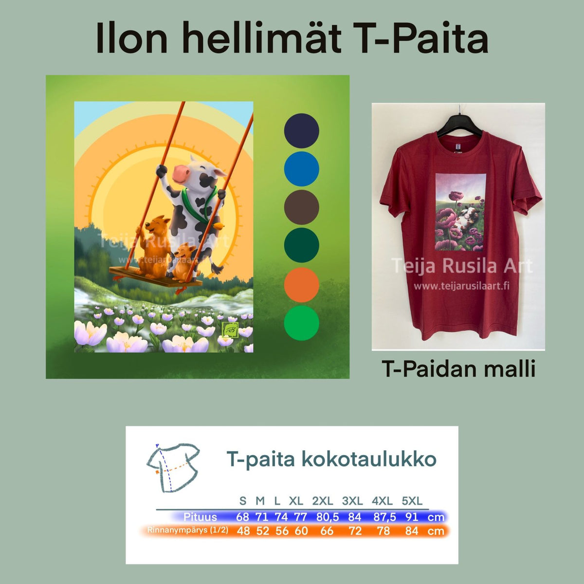 Teija Rusila Art | Aikuisten T-paita | Ilon hellimät