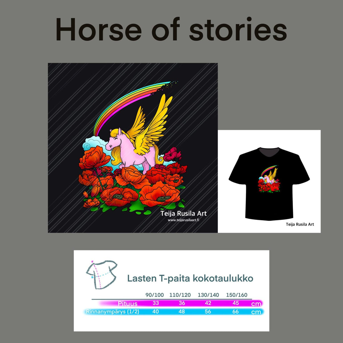 Teija Rusila Art | Lasten t-paita | Horse of the stories