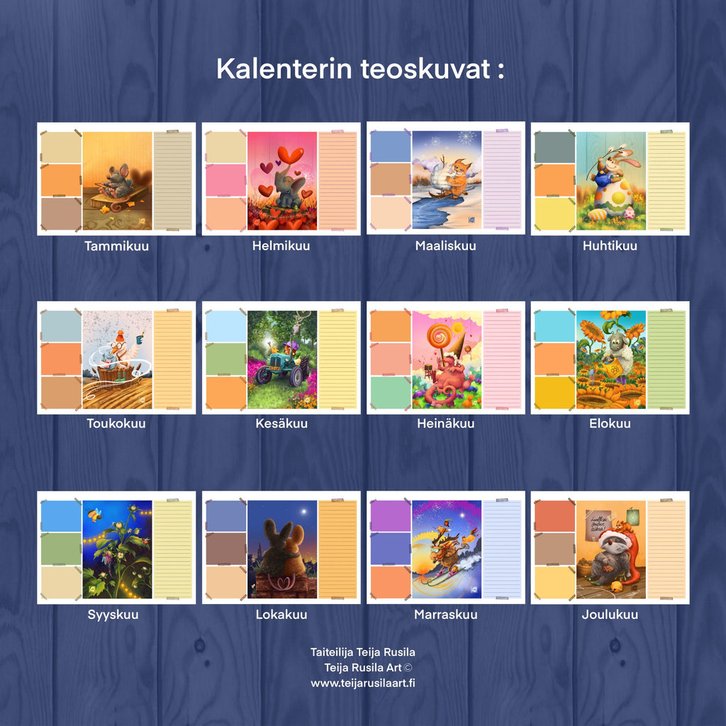 Teija Rusila Art | Seinäkalenteri vuodelle 2027 | Ripustettava | A4 | Ennakkomyynti